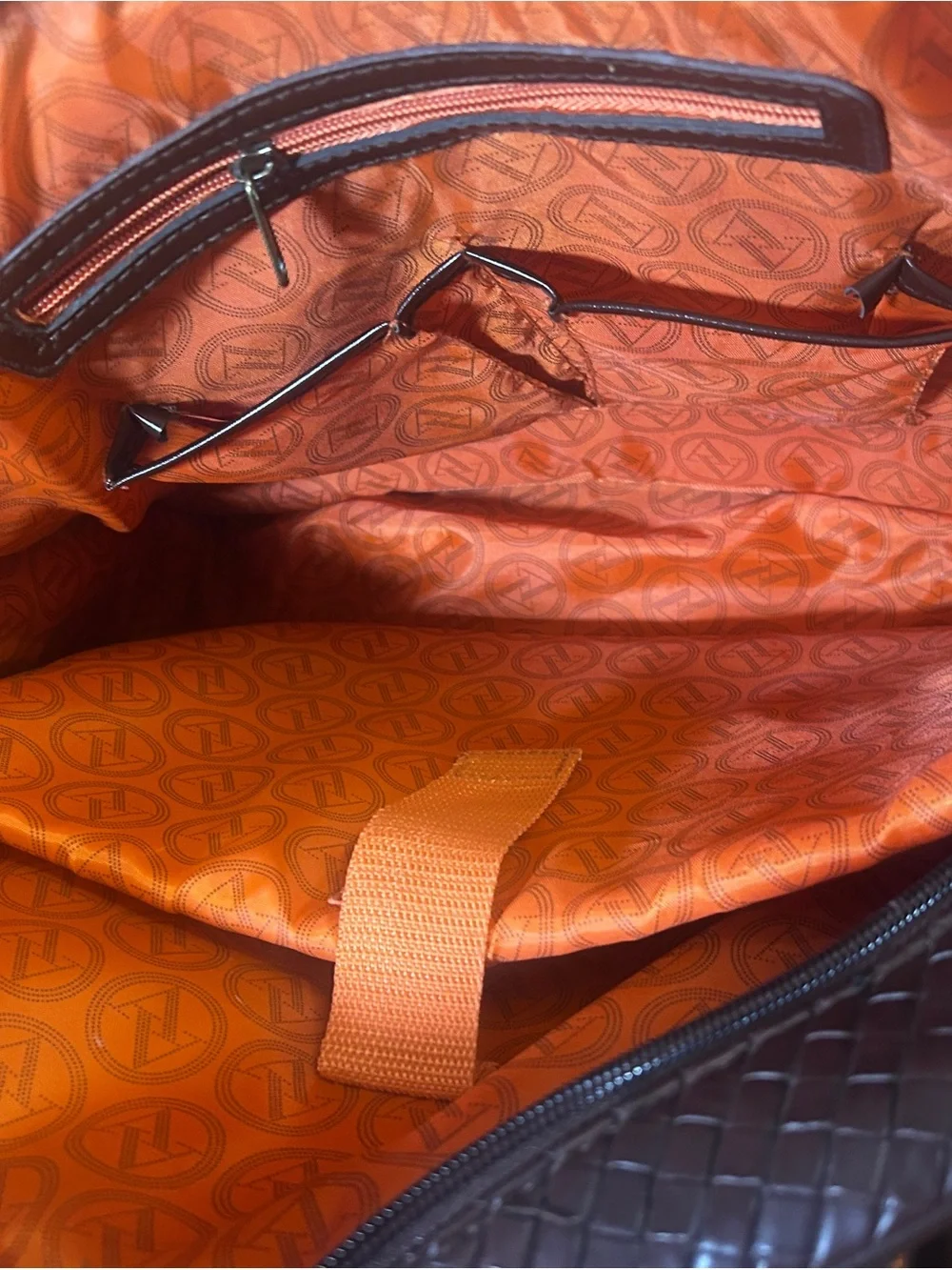 Adrienne Vittadini Brown Woven Dome Satchel Laptop Bag